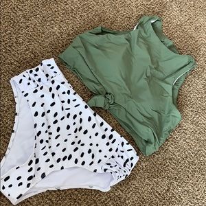 High neck, high waisted swim suit